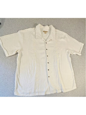 Island Passport Linen Guayabera Shirt Mens 2XL Embroidered Camp